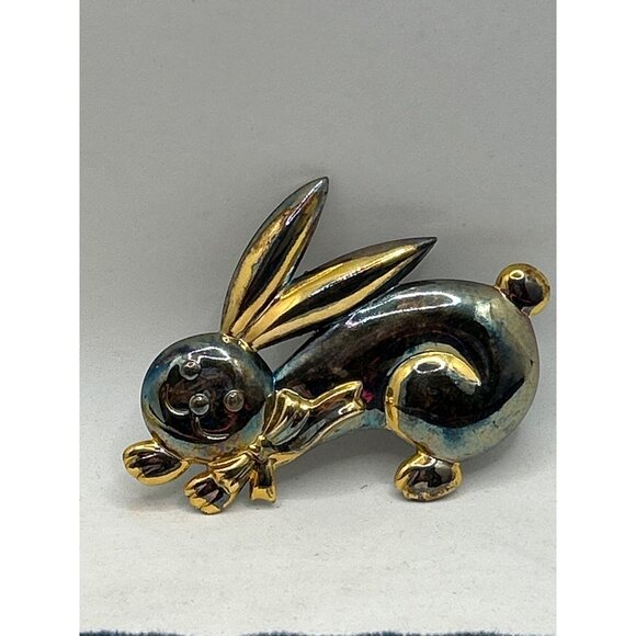 Silver-Tone Bunny Rabbit Pin Brooch Easter tarnished - Picture 5 of 5